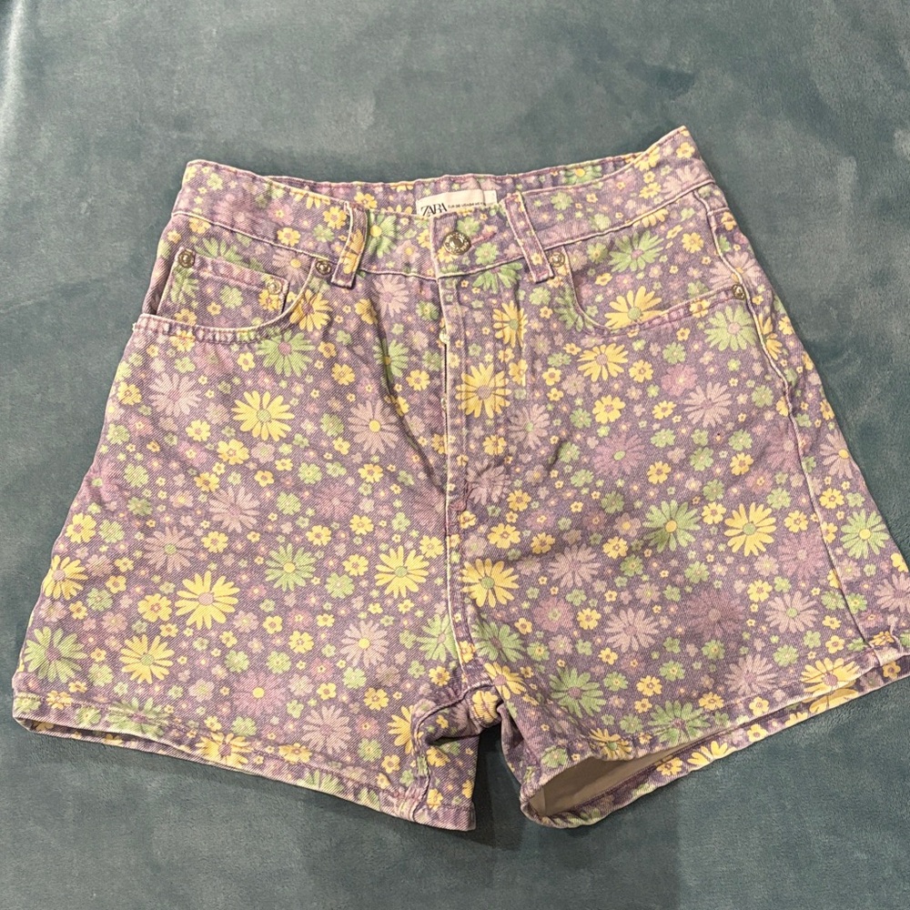 Zara Purple Floral Jean Shorts